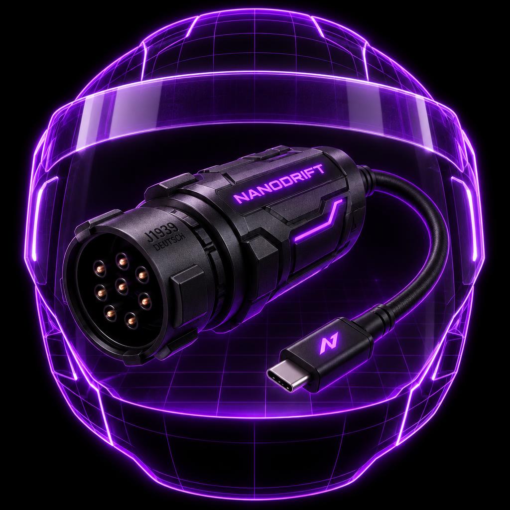 NanoDrift J1939 Heavy-Duty Adapter in the NanoDrift holographic frame