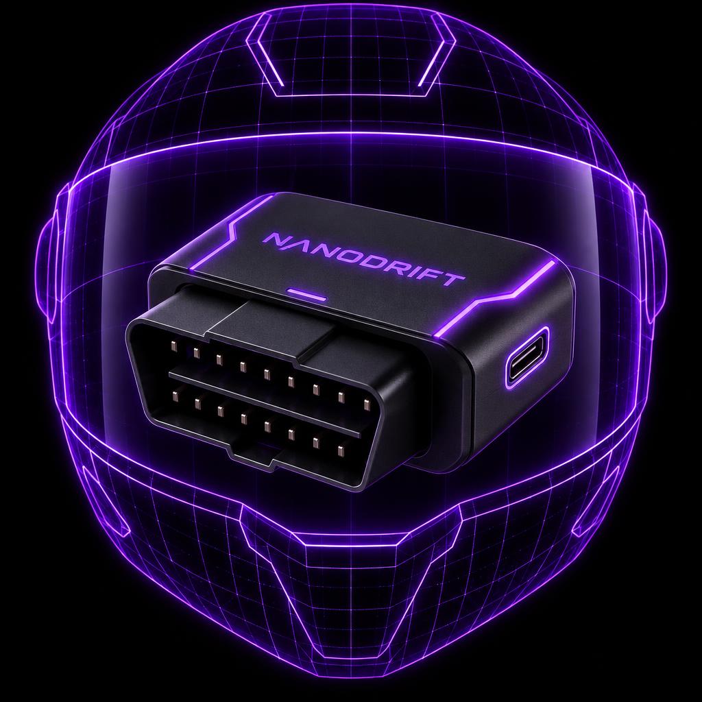 NanoDrift OBD-II Adapter in the NanoDrift holographic frame
